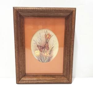 Vtg Kay Lamb Shannon Wood Framed Butterfly Print Entomology Art 9" x 7"